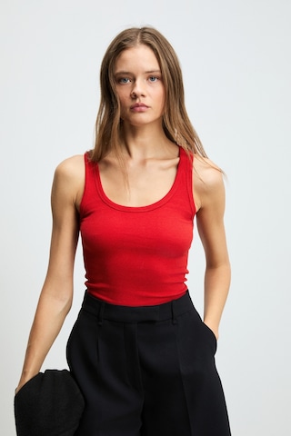 Ethıquet Lıllesol Kadın Fitilli Görünümlü Slim Fit Vücuda Oturan Havuz Yakalı Pamuklu Basic Kırmızı
