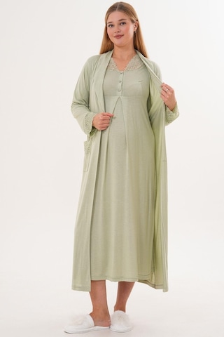 Mecit Pijama Mecit 6331 Yeşil Sabahlıklı Lohusa Gecelik Takım