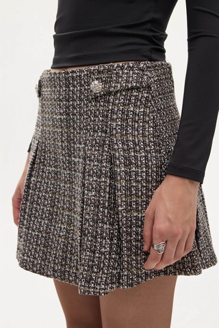 Quzu Pileli Düğme Aksesuarlı Tüvit Kahverengi Kadın Etek Etk00879 Kahverengi