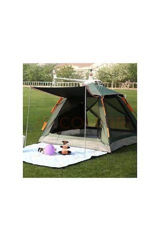 6 Kişilik, Kamp Çadırı 210x210x140cm Güneşlikli Otomatik Kamp Çadırı Su Geçirmez Outdoor Tenteli Kamp Çadır Yeşil