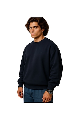 Erkek Büyük Beden 122 Kilo-158 Kilo Arası İçin Uygun Geniş Kalıp Bisiklet Yaka Pamuklu Selanik Kazak Lacivert