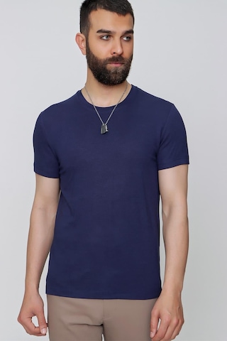 Efor Slim Fit Bisiklet Yaka Düz Pamuklu Lacivert Tişört Ts 823 Lacivert