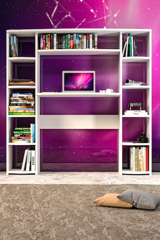 Çalışma Masası 10 Raflı Kitaplık Raf Beyaz Beyaz