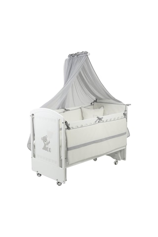 Meltem Kids Sweet Bear Anne Yanı Ahşap Sallanır Beşik 60x120 Cm Beyaz-bear Beyaz