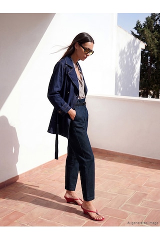 Lcwaıkıkı Classic İndigo Beli Kemerli Slim Mom Kadın Jean Pantolon