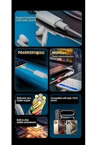 45w Type C To Lightning Kulaklık Dönüştürücü Hızlı Şarj İphone İpad Macbook Yuva Çevirici Müzik Dinl