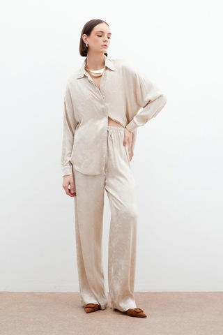 Sateen Jakarlı Saten Pantolon - Bej-136047 Bej