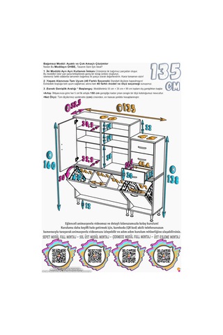 Aler 135 Cm 3 Bölme Sepetli Banyo/mutfak Dolabı - Beyaz 90+45 X160x32 Cm