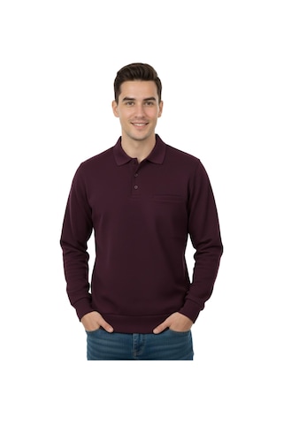 Baglan Erkek Büyük Beden Polo Yaka Cepli Selanik Sweatshirt Bgl-st04978 Mürdüm