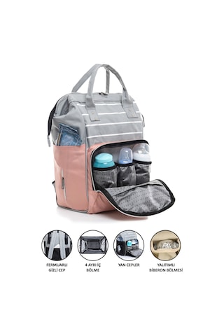 Anne Bebek Bakım Sırt Çantası Pembe Termos Bölmeli Pembe