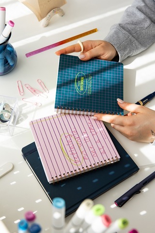 15x16 Spiralli Karton Kapak 2'li Çizgili Not Defter Seti - Lacivert Çok Renkli