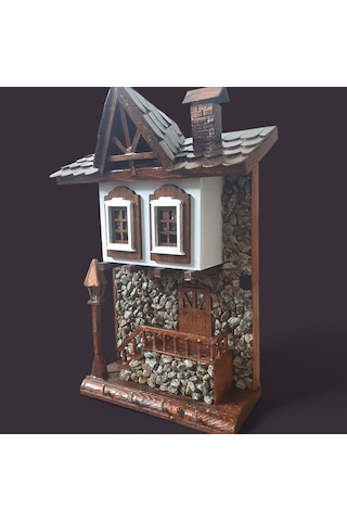 Ahşap El İşçiliği Dekoratif Cumbalı Ev Model Işıklı Duvar Askılık Anahtarlık ve Gece Lambası
