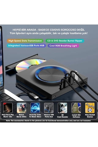 Harici Dvd-rw Cd/dvd Sürücü Sd Kart Girişli, Slim Taşınabilir