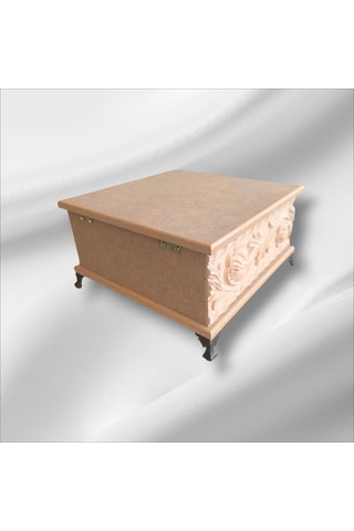 Ahşap- Ham Mdf- Desenli-takı-makyaj-çok Amaçlı- Ayaklı Kare Kutu