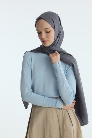Mirsoy Scarf İpeksi Jakar Şal Sarmaşık Desen Antrasit