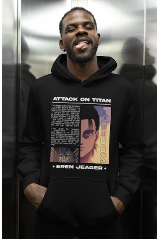 Sevbano Eren Yeager Baskılı Unisex Oversize Attack On Titan Anime Karakte Siyah