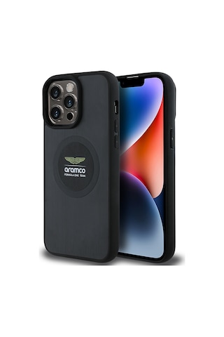 Apple Uyumlu iPhone 14 Pro Max Kılıf Aston Martin Lisanslı Magsafe Uyumlu Formula One Team Baskılı Kapak Siyah -
