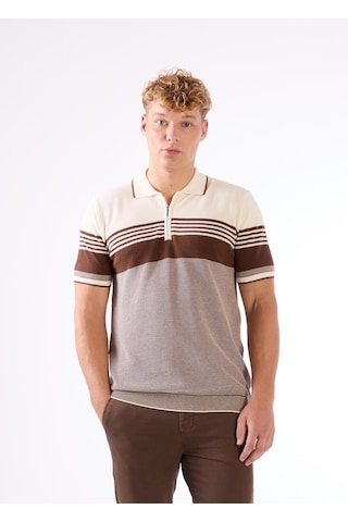 Dufy Kahve Çizgili Yatay Desen Erkek Triko - Slim Fit Kahve