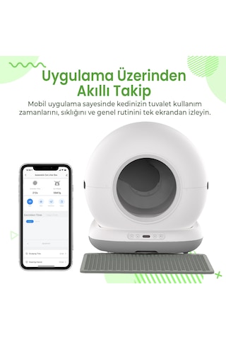 Haustier Cb001 Gri Akıllı Otomatik Kedi Tuvaleti, App İle Uzaktan Kontrol, 75lt Hazne, 7lt Çöp Haznesi, Ağırlık Sensörlü