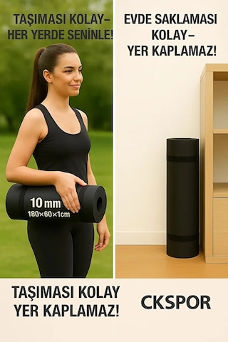 10 Mm Pilates Yoga Minderi Spor Pilates Egzersiz Matı Siyah