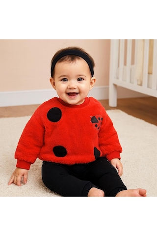 Uğur Böceği Peluş Omuzdan Çıtçıtlı Kışlık 2 Parça Takım Kırmızı