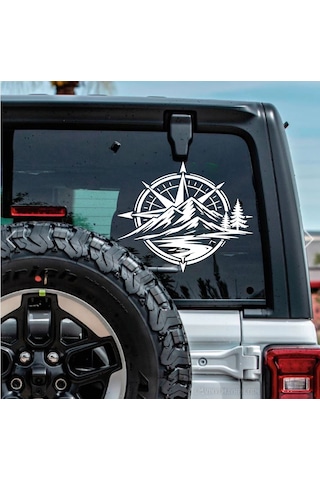 Pusula Dağ Ve Orman Sticker - Araba Oto Motosiklet Karavan Cam Sticker - 00357 30x25 Cm