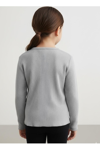 Kız Çocuk Fitilli %100 Pamuklu Düğmeli Hırka Gri