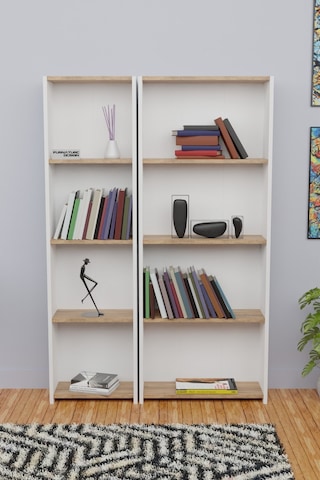 5 Raflı Arkalıklı Kitaplık Seti 1 Dar 1 Geniş 170cm Beyaz - A.çam