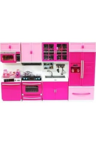 Kayyum Oyuncak 4'lü Büyük Boy Tüm Kapakları Açılan Işıklı Mutfak Seti Pembe
