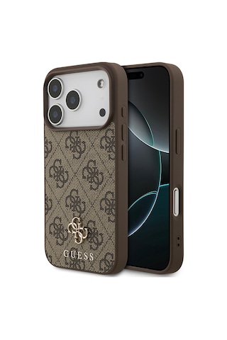Apple iPhone Uyumlu 18 Pro Kılıf Guess Lisanslı M-safe Şarj Özellikli Small 4g Classic Kapak Kahverengi