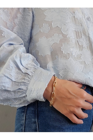 Dikdörtgen Model Elmas Görünümlü Gold Çelik Bileklik Gold