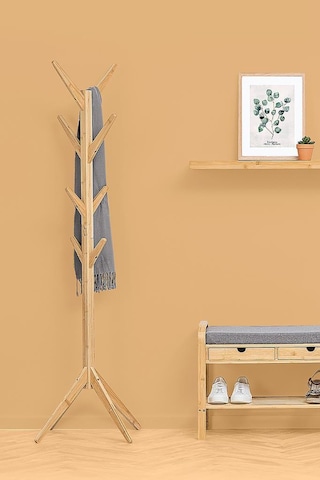 Digithome Bambu Portmanto Askılık 8'li Modern Vestiyer Ayaklı Askılık Ahşap Elbise Askısı Db-0026 Kahverengi