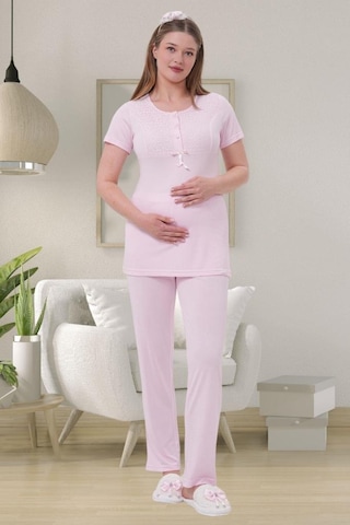 Mecit Pijama Mecit 1541 Bayan Hamile Lohusa Pembe Uzun Sabahlık Pijama Takımı