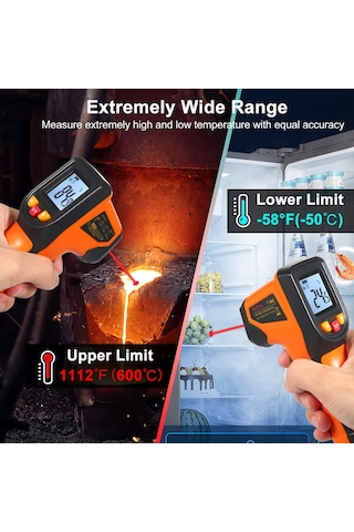 Springsun Njty Kızılötesi Termometre Temassız Dijital Sıcaklık Tabancası -50 C 600 C -58 F 1112 F Endüstriyel, Mutfak Pişirme