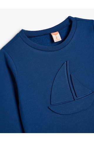 Koton Deniz Temalı Bisiklet Yaka Uzun Kollu Bebek Sweatshirt Saks 5smb10053tk Saks Mavi