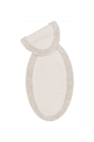 Cotton Special %100 Pamuk 2'li Oval Osmanlı Desen Pamuklu Klozet Takımı Krem Renkli