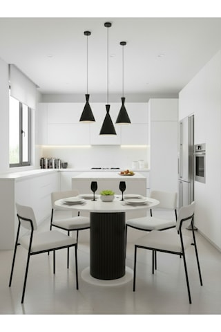 Güneş Model Mdf Ayaklı 90cm Çaplı Yuvarlak Mutfak Masası Sandalye Yok Beyaz-siyah