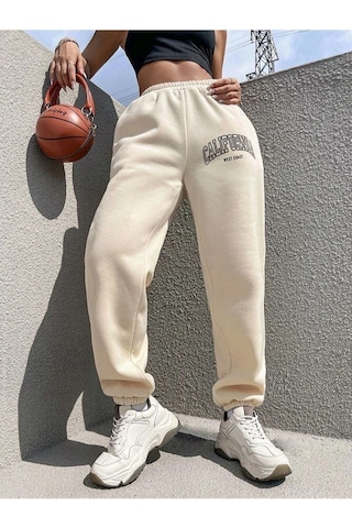 Kadın California Baskılı Paça Lastikli Oversize Eşofman 001
