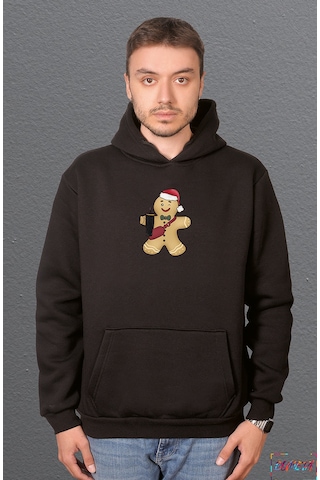 Bumeta Kurabiye Gingerbread Noel Yılbaşı Sweatshirt Unisex Kapüşonlu Hoodie Siyah
