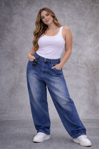 St.poll Eskitme Yıkamalı Unisex Büyük Beden Baggy Jean Pantolon Mavi