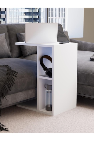 Raflı C Yan Sehpa, %100 Mdf Beyaz & Sonoma/beyaz & Sonoma / Gri Beyaz