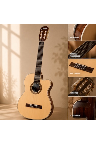 Valares Vc20cn Kesik Kasa Klasik Gitar Natürel 38 İnç 4/4 Yetişkin Üst Segment Çanta Capo Askı Pena Tuner