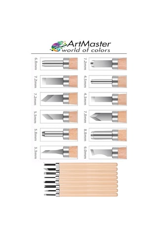 Linol Oyma Seti 19 Parça 1 Paket Ve Kretuar Bıçak Seti Ahşap Saplı Oyma Kesme Bıçak Seti Linol Bıçaklı Linolyum Baskı