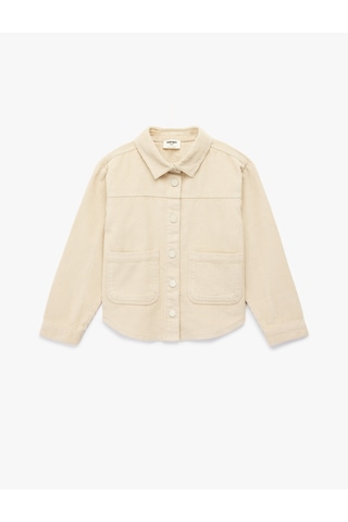 Koton Pamuklu Uzun Kollu Oversize Kadife Gömlek Bej 6wkg60019aw Ekru