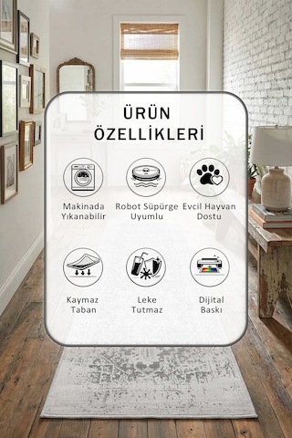 Yıkanabilir Yolluk 125 Açık Gri