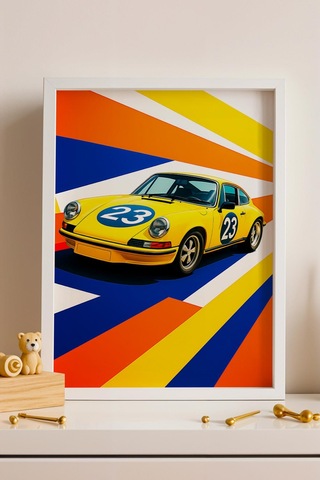 Saturn Porsche 911 Klasik Yarış Arabası Çerçeveli Tablo Ofis Ve Garaj İçin Modern Tablo Car Poster