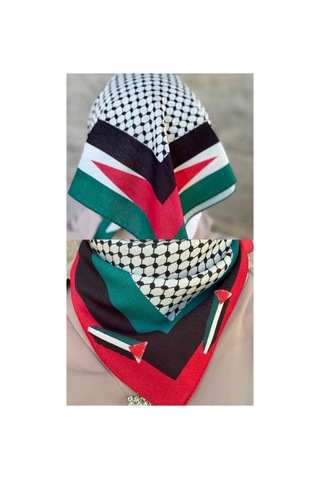 Aldaıyr 2 Adet Filistin Temalı Fular 50x50 Unisex Günlük Kullanıma Uygun Puşi Şal Kefiye Filistin Bayrak Renkli 19
