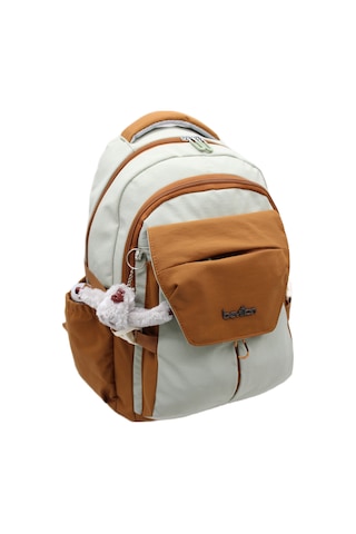 Günlük Sırt Çantası Unisex Çok Bölmeli Okul Çantası 2601 Bej-taba Siyah - Taba