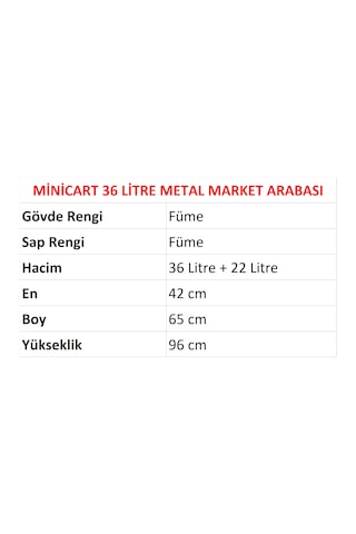 36 Litre Minicart Şarküteri Ve Kuruyemiş Metal Market Arabası Füme / En:42 Boy:65 Yükseklik:96 Cm