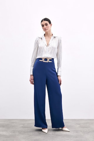 Sateen Bel Kemerli Saten Krep Pantolon - Lacivert-135973 Lacivert